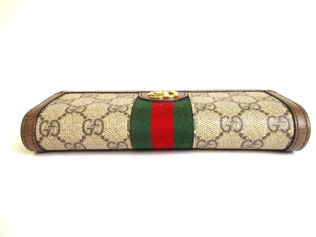 Authentic GUCCI GG Ophidia Brown Leather Web Strip Continental Wallet #a068  Open box