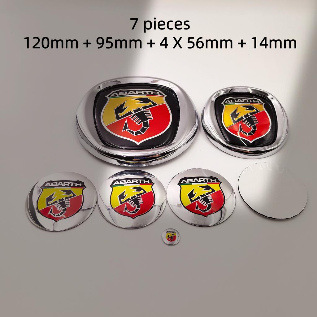 7pcs fiat Abarth Car Hood Front Bonnet Grill Rear Trunk Emblem Logo Badge 85/95/100/120mm Car Wheel Center Caps Hubcap Cover