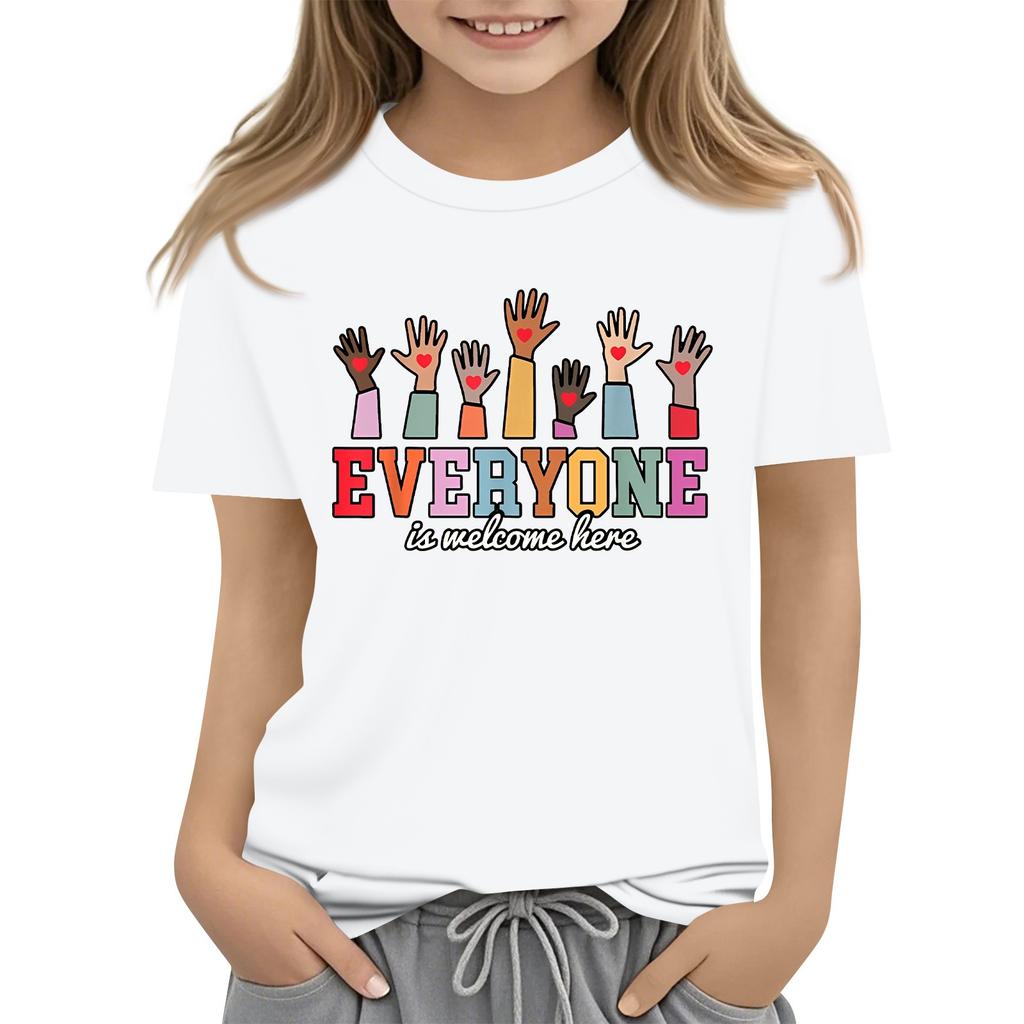 Детский набивной короткий рукав круглый вырез повседневный удобный свободный легкий топ