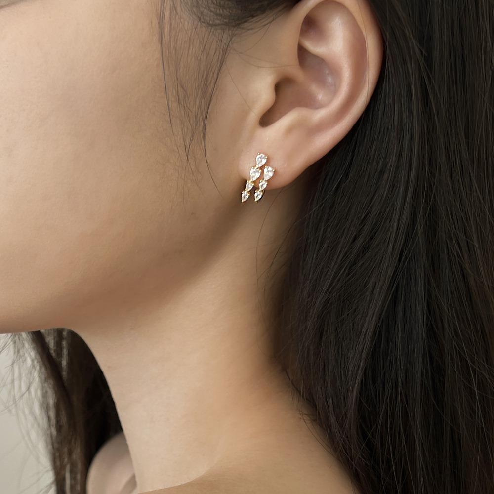 Dylam Luxury Geometric S925 Silver Jewelry 18K Gold Plated Earring Cz Zirconia Double Layer Hoops Hook Stud Earrings for Women