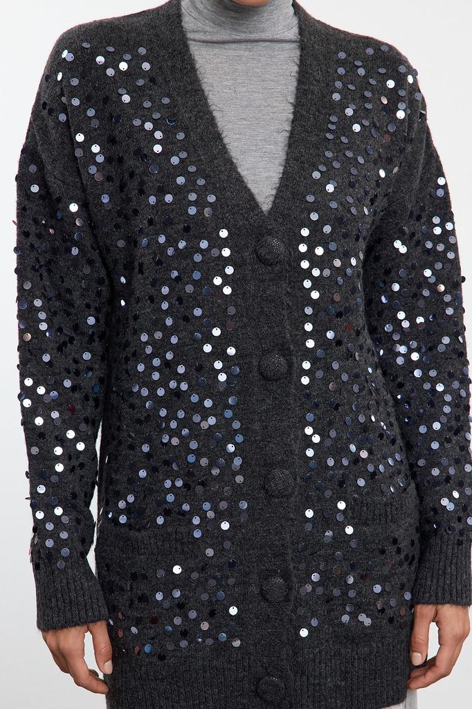 Women's Elegance Style Cardigan Stone Wool Sequin Embroidered Knitwear Cardigan
