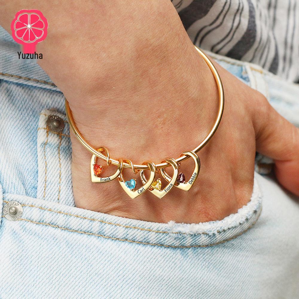 Эксклюзивный браслет-сердце с 12 камнями-талисманами по месяцам рождения и с гравировкой на заказ с именами членов семьи – Рождественский подарок