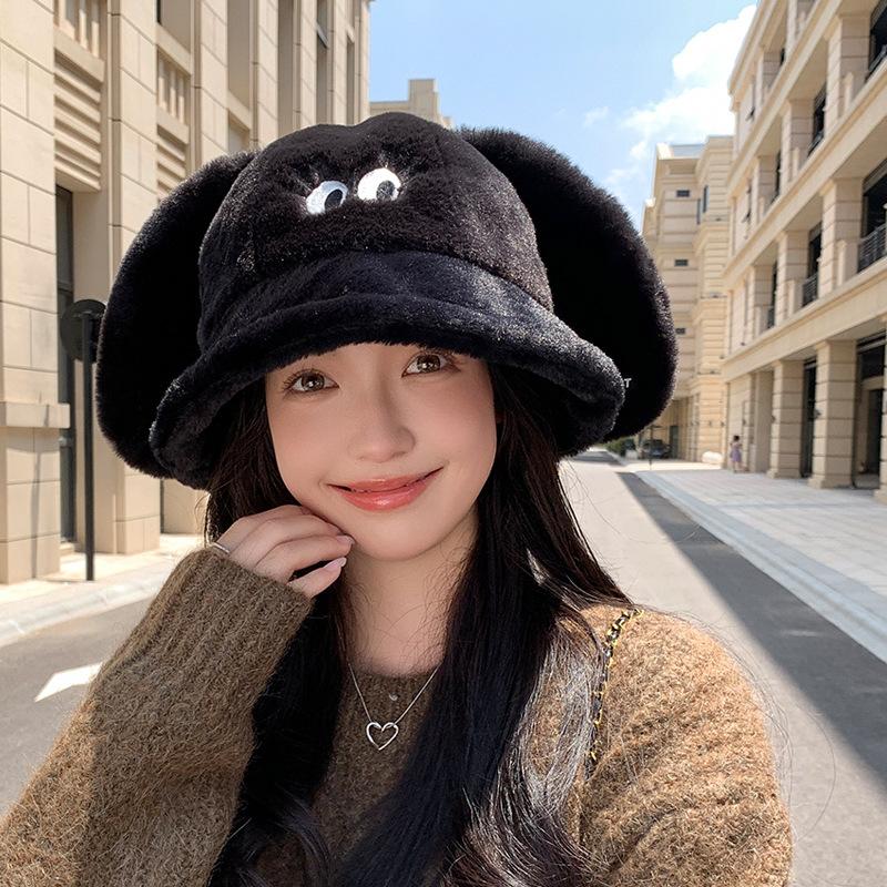 Sweet Cute Rabbit Ears Hat Women's Fashion Plush Bucket Bucket Hat Outdoor Warm Ear Protector