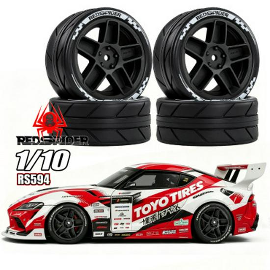 RS Red Spider 1/10 Off-Road Remote Control Car with Blade Flat Racing Tires and Wind-Breaking Plastic Wheels, Black (Model RS594).