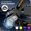 LED Headlamp Super Bright 4 Lighting Modes Motion-Sensing Zoomable Waterproof High-beam Headlight Emergency Flashlight