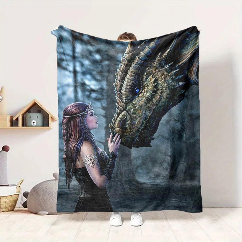 Dragon Woman Flannel Blanket Throw Blanket Soft Warm Sofa Bed Camping Home Decor Unique Christmas Gift Cs92275
