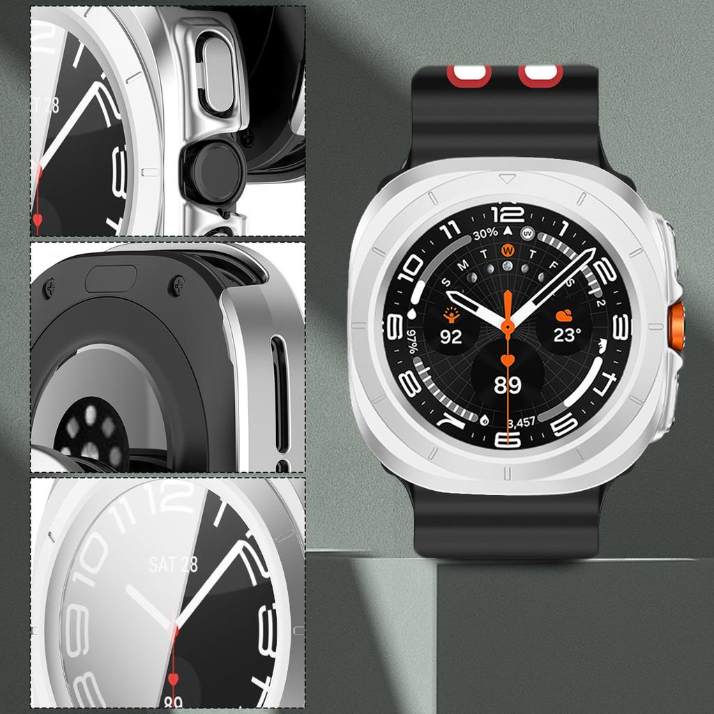 Чехол+Ремешок для Samsung Galaxy Watch 7 Ultra 47 мм Спортивный Силиконовый Ремешок Браслет Пластиковый Чехол Защитная Крышка для Galaxy Watch 7 Ultra