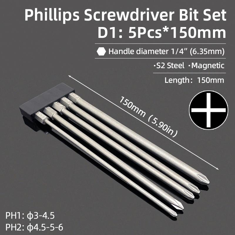 1PC Phillips Screwdriver Bits Cross Head Magnetic Screwdrivers PH00 PH1 PH2 S2 Alloy Steel Hex Shank Hand Tools 50/75/100/150mm