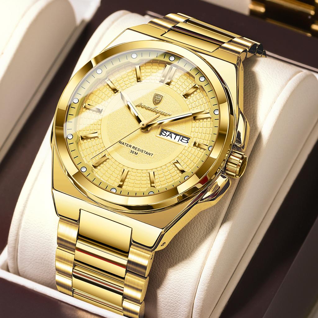 POEDAGAR Top Fashion Men Watches Stainless Steel Waterproof Luminous Classic Male Watch Date Week Men's Quartz Wristwatch Reloj