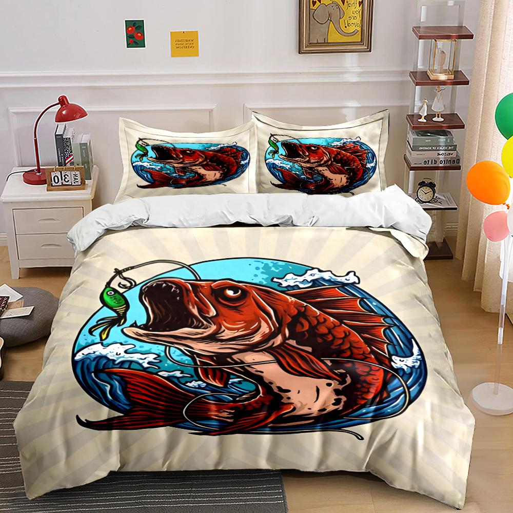 "Colorful Fish with Lure Fishing Design Bedding set (1 duvet cover, 2 pillowcases, duvet not included) sofas"