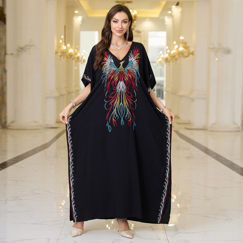 Женская мода лето весна цветочный узор принт рукава 1/2 V-образный вырез свободная талия повседневные платья