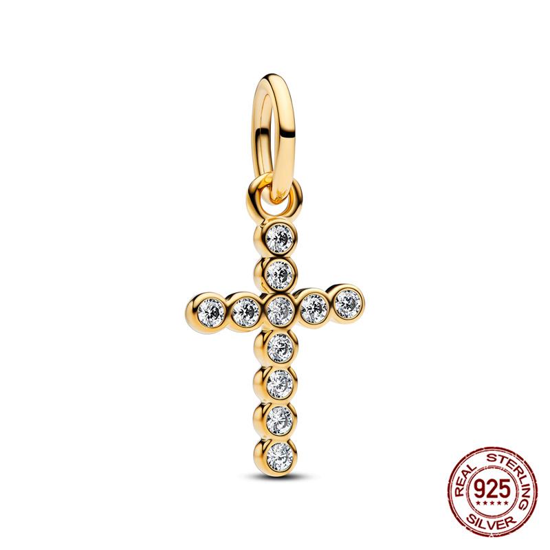925 Silver Golden Cross Charms Beads For 3mm Bracelet DIY Jewelry Making Women Gifts New In