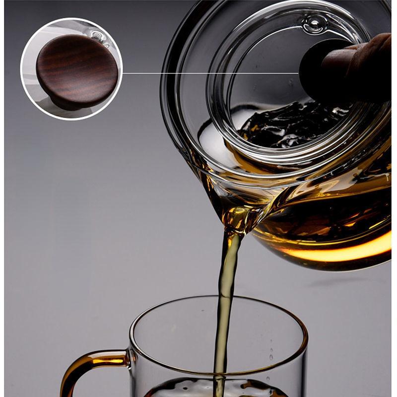 Боковая ручка стеклянный чайник утолщенный термостойкий фильтр деревянная ручка чайник деревянная ручка стеклянный кувшин для чайного сервиза