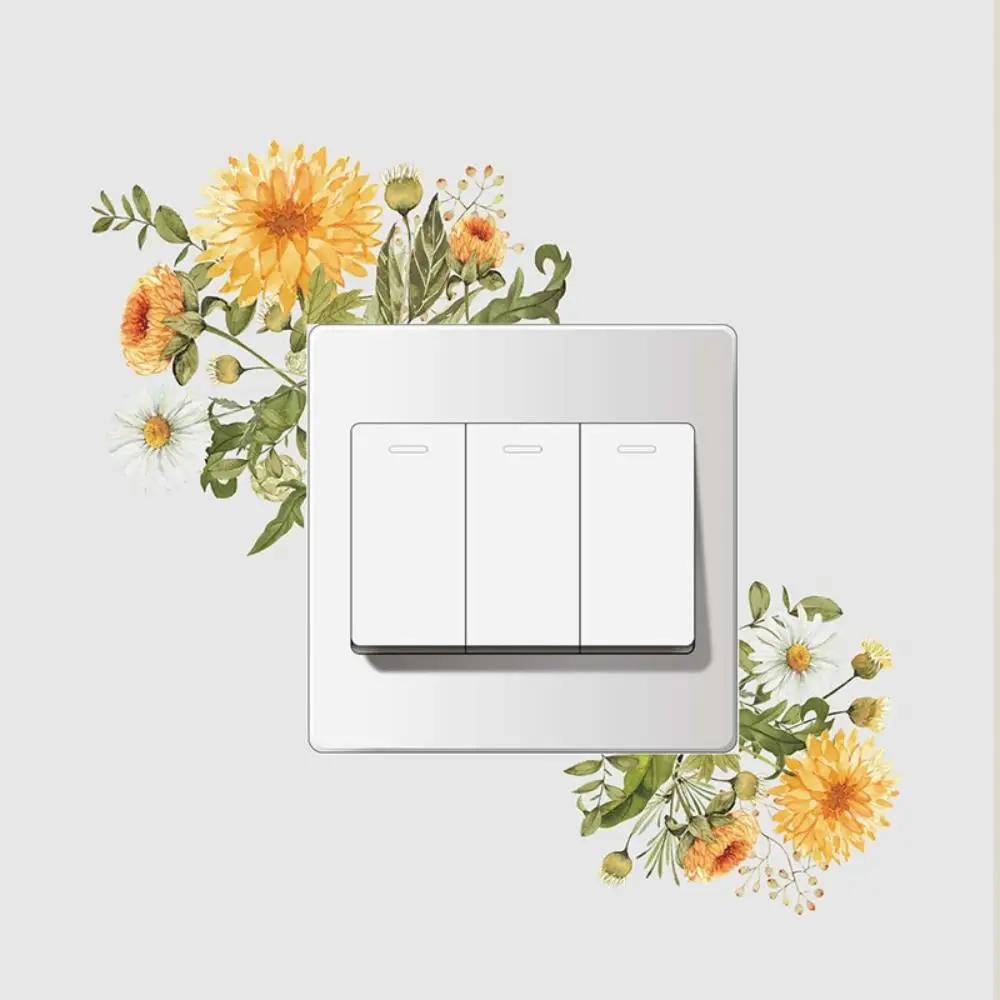 Креативные Роза Ромашка Пион Цветы Листья Зеленое Растение Наклейки на Настенный Выключатель ПВХ Наклейки на Розетки и Выключатели Растения Декор для Дома Подарки