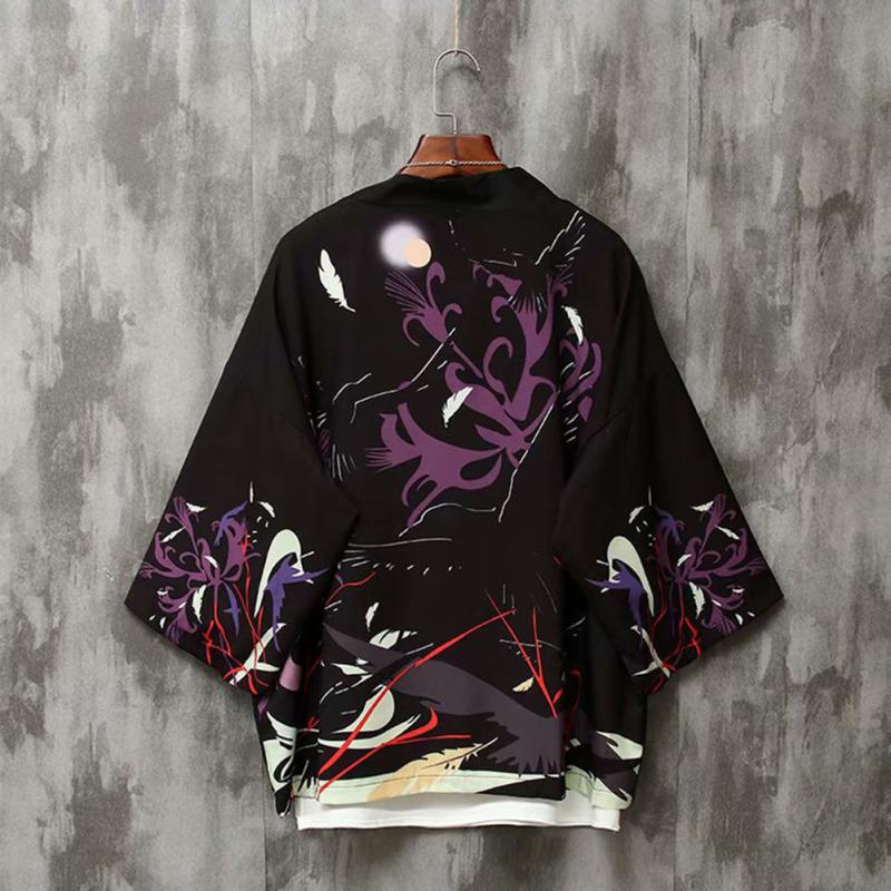 Мужской костюм Тан в японском стиле с коротким рукавом и рисунком ласточки, халат с рукавом три четверти, пляжный повседневный костюм