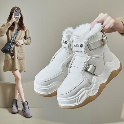 Зимние новинки корейской версии с плюшевыми высокими зимними ботинками, модные для студенток, повседневная теплая хлопковая обувь для женщин