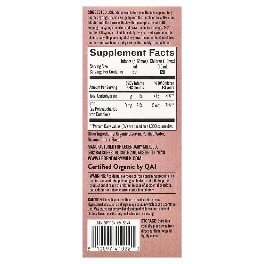 Iron Organic Drops, 4+ Months, Yummy Cherry, 60Ml(2Fl Oz)