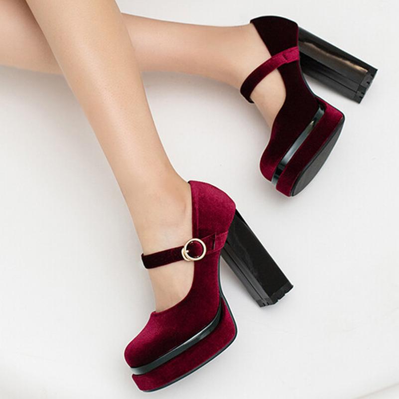 Женские туфли-лодочки на толстом высоком каблуке с квадратным носком, вечерние лаконичные весенне-осенние туфли Мэри Джейн с пряжкой, черные, красные, зеленые, синие, размеры 34–43