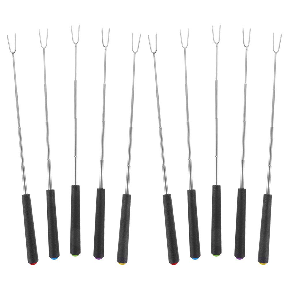 10 Pcs Telescopic Barbecue Fork Colorful Forks Stick Grilling Skewers Stainless Steel Meat Home Roasting Abs Supplies