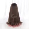 Full Cool Brown X Pink Wig Wig Straight Natural Harajuku Style Popular Small Face Effect Cute with Net Semi-long Women's