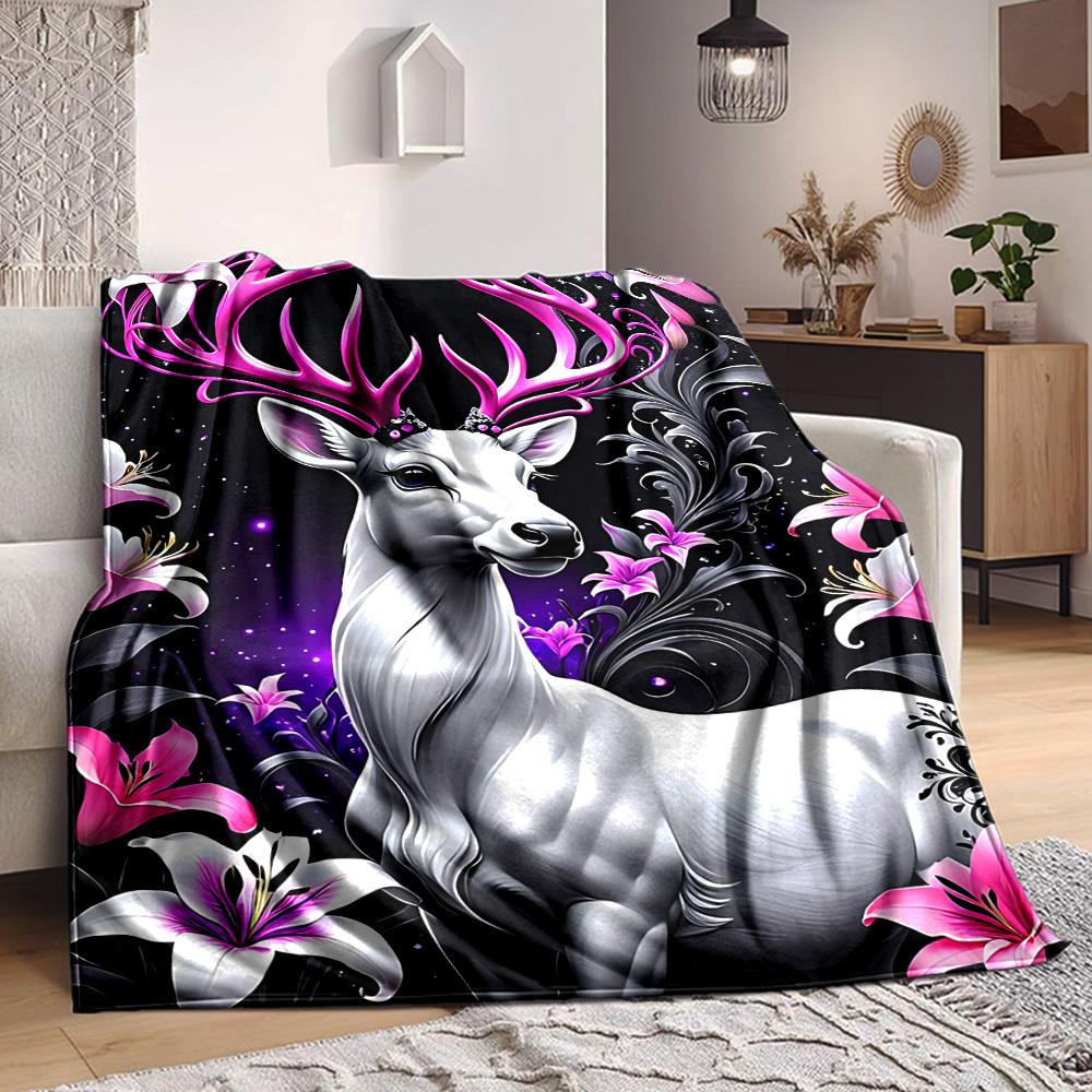 1pc Fantasy Deer Blanket Lightweight Flannel Blanket Throw Blanket For Sofa, Bed, Travel, Camping, Livingroom, Office yy251015187
