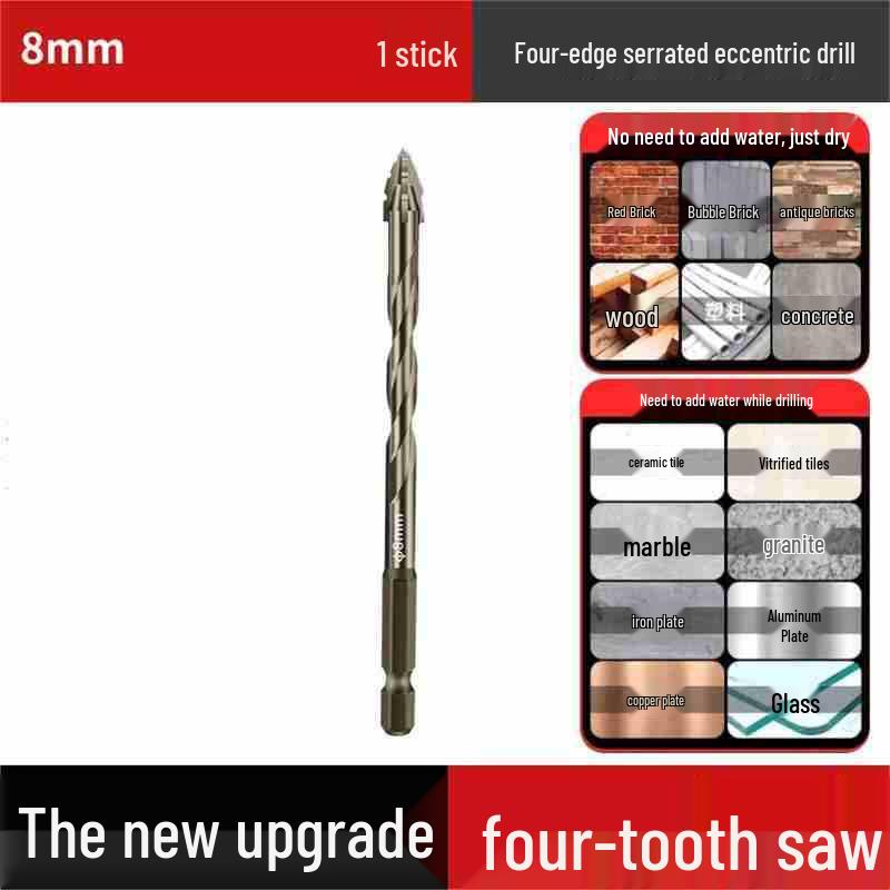 Durable Hexagonal Four-Flute Toothed Drill Bit for Ceramic, Cast Iron & Concrete