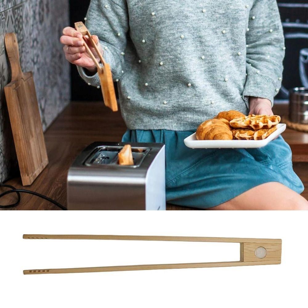 Anti-scalding Magnetic Bamboo Toast Tong Anti-slip Food Clamp BBQ Tong  Grilling Accessories