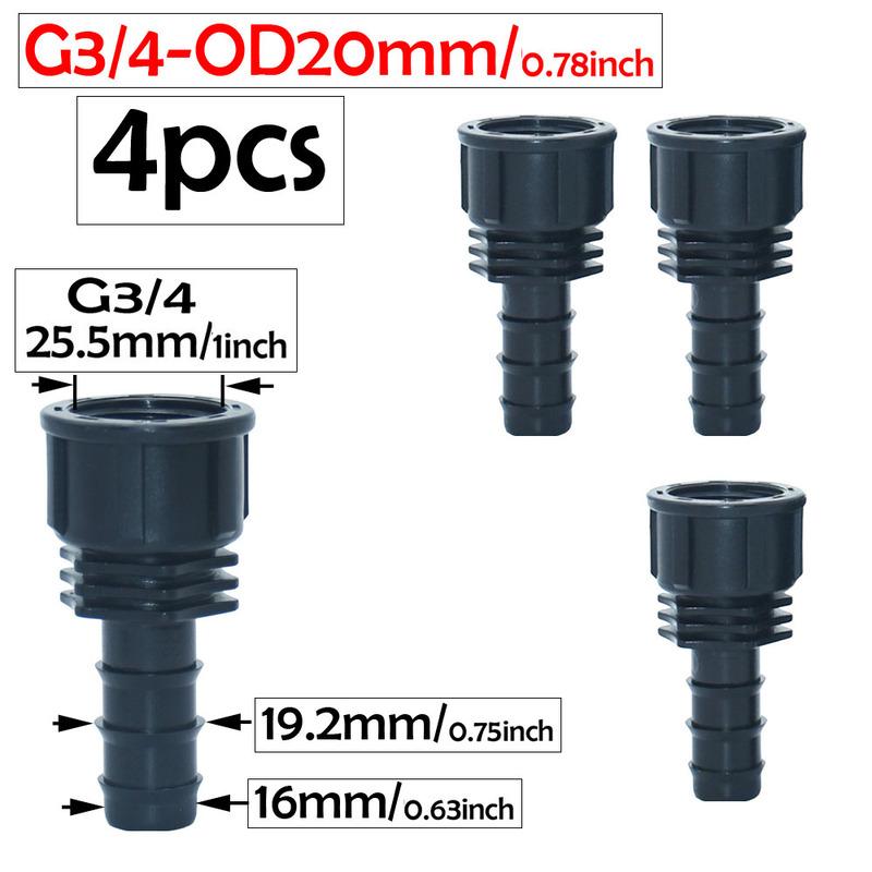4pcs 1/2 3/4 Female Thread to 16mm 20mm PE Hose Tube Barb Connector Plastic Pipe Fitting Farm Irrigation Joints