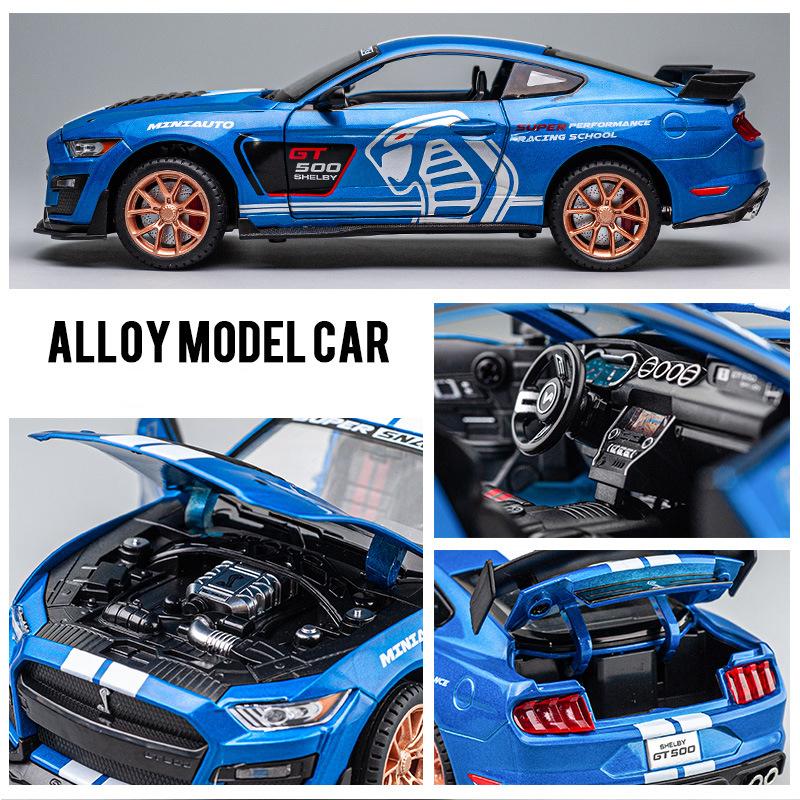 Масштаб 1/24 Mustang Shelby GT500, литая под давлением модель автомобиля, игрушечный автомобиль с откатным механизмом, звуком и светом для детей, коллекция подарков для мальчиков и девочек