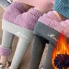 Women Solid Color Leggings Elastic Long Pants High Waist Skinny Thickened Fleece Lining Leggings