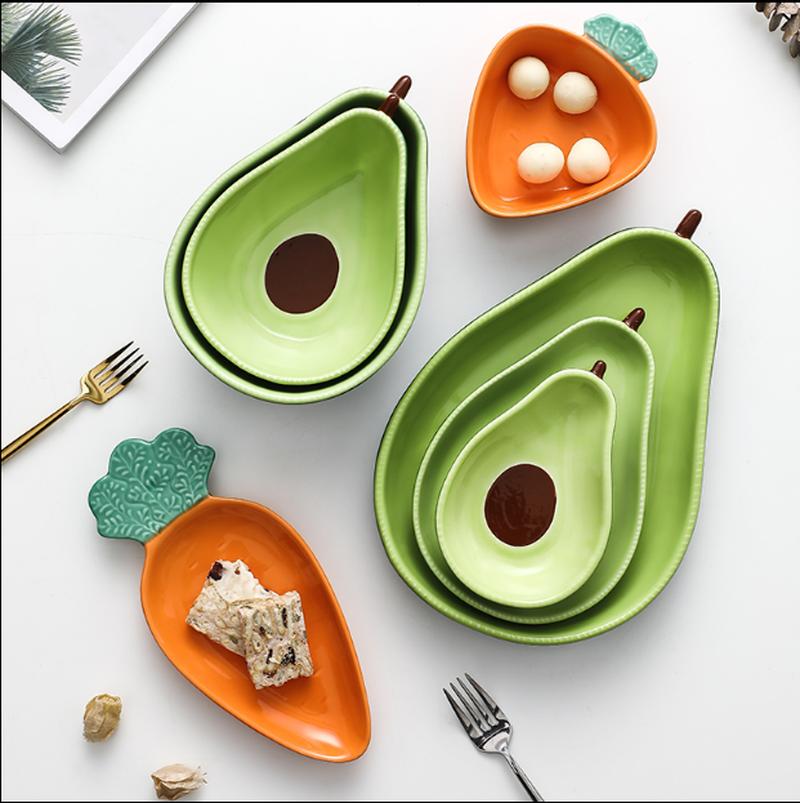 1pcs Huge Cute Avocado Shape Ceramic Fruit Salad Plate Snack Dish Rice Soup Bowl Tableware Supplies 6.5 Inch WF