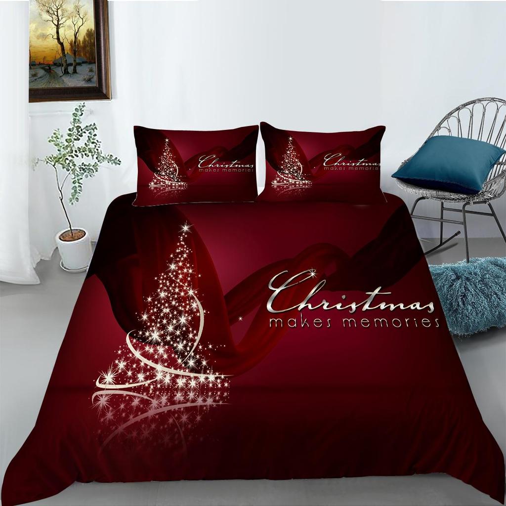 3D Christmas Bedding Holiday Decoration Quilt Cover Pillowcase 2 or 3 Double Bed Single Bed Full Size Soft Washable Zipper Home Decoration
