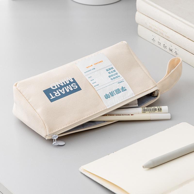 Creative Trendy Twill Canvas Pencil Case: Large Capacity, Portable Storage Bag for Students