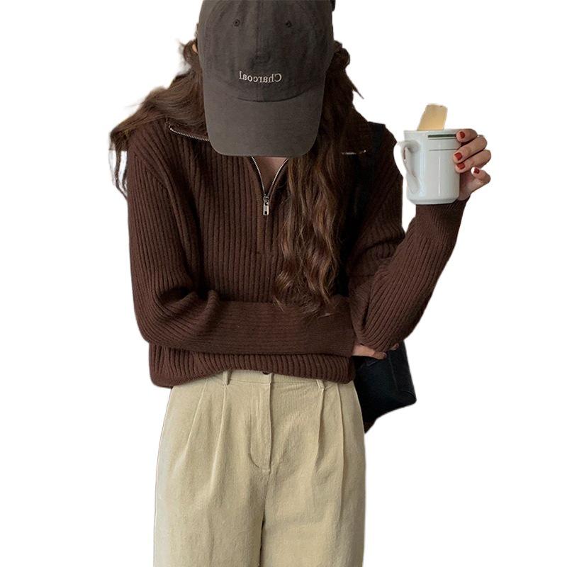 Women's Loose Knit Sweater with Zipper - New 2024 Autumn/Winter Stylish Long-Sleeve Top