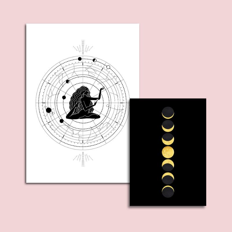 Фазы Луны, астрологический знак зодиака, уникальный винтажный эстетический холст, картина, принты, гостиная, кафе, декор над кроватью, подарок на день рождения
