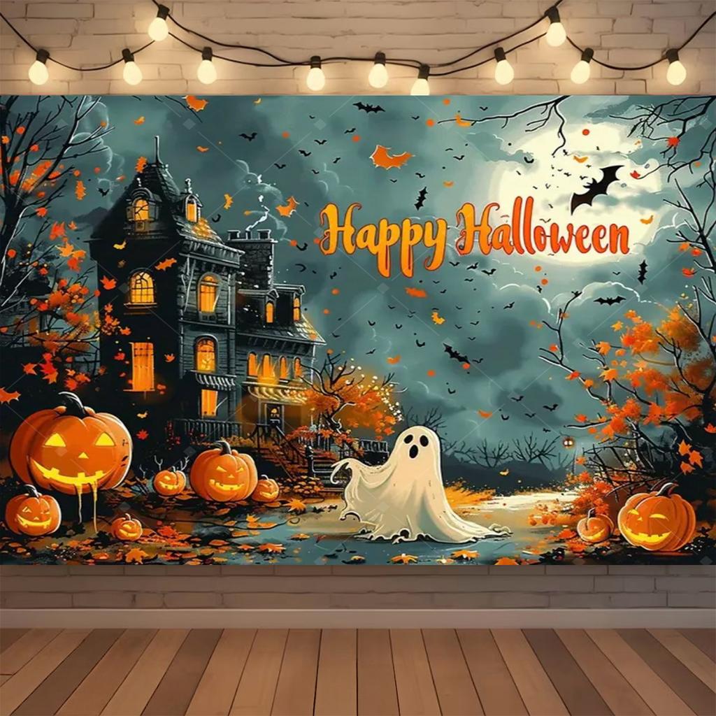 Happy Halloween Backdrop Neon Pumpkin Bat Skull Cemetery Photography Background Halloween Party Photo Booth Decor Banner Gift512