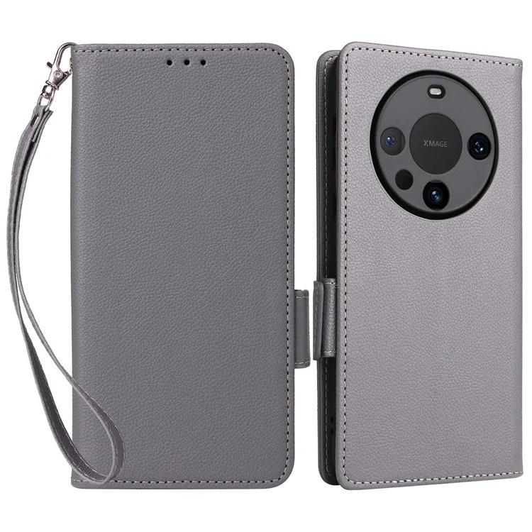 For Huawei Mate 60 Pro / Mate 60 Pro Case Leather Wallet Litchi Texture Phone Cover with Strap