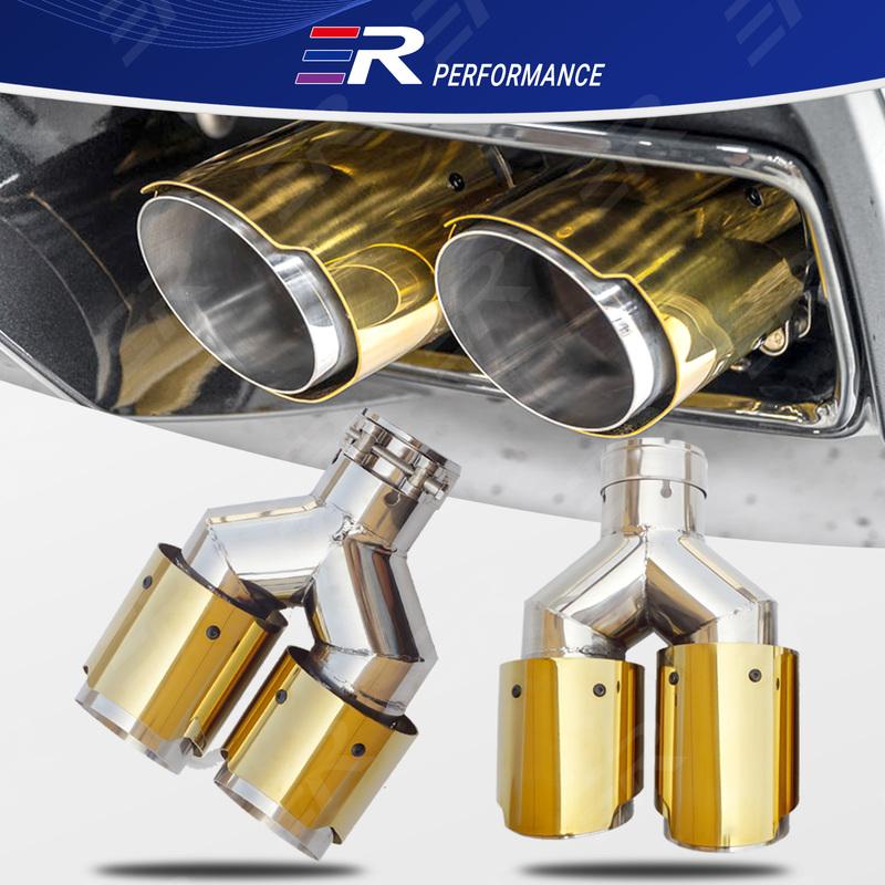 ER Gold Stainless Universal Exhaust Tip double Exit Car Nozzle Decoration Automobile parts tail Pipes Muffler Upgrade