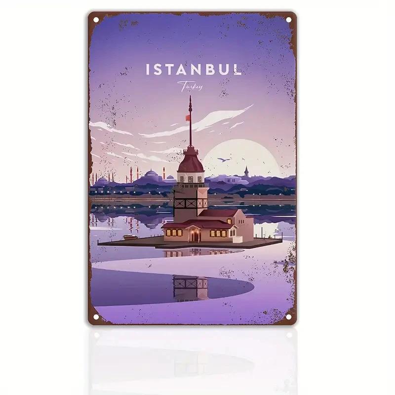 HD Tin Sign Vintage World Travel City Wall Decor Retro Rome Paris Dubai Miami Travel Poster Art Metal Tin Sign for Travel Love
