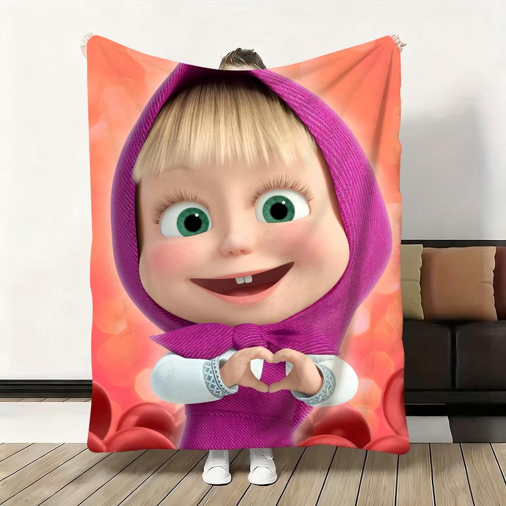 Мультяшный плед «Маша и медведь Б.», мягкий, пушистый, теплый, приятный на ощупь, идеально подходит для дивана, кровати, офиса, дневного сна и зимы.