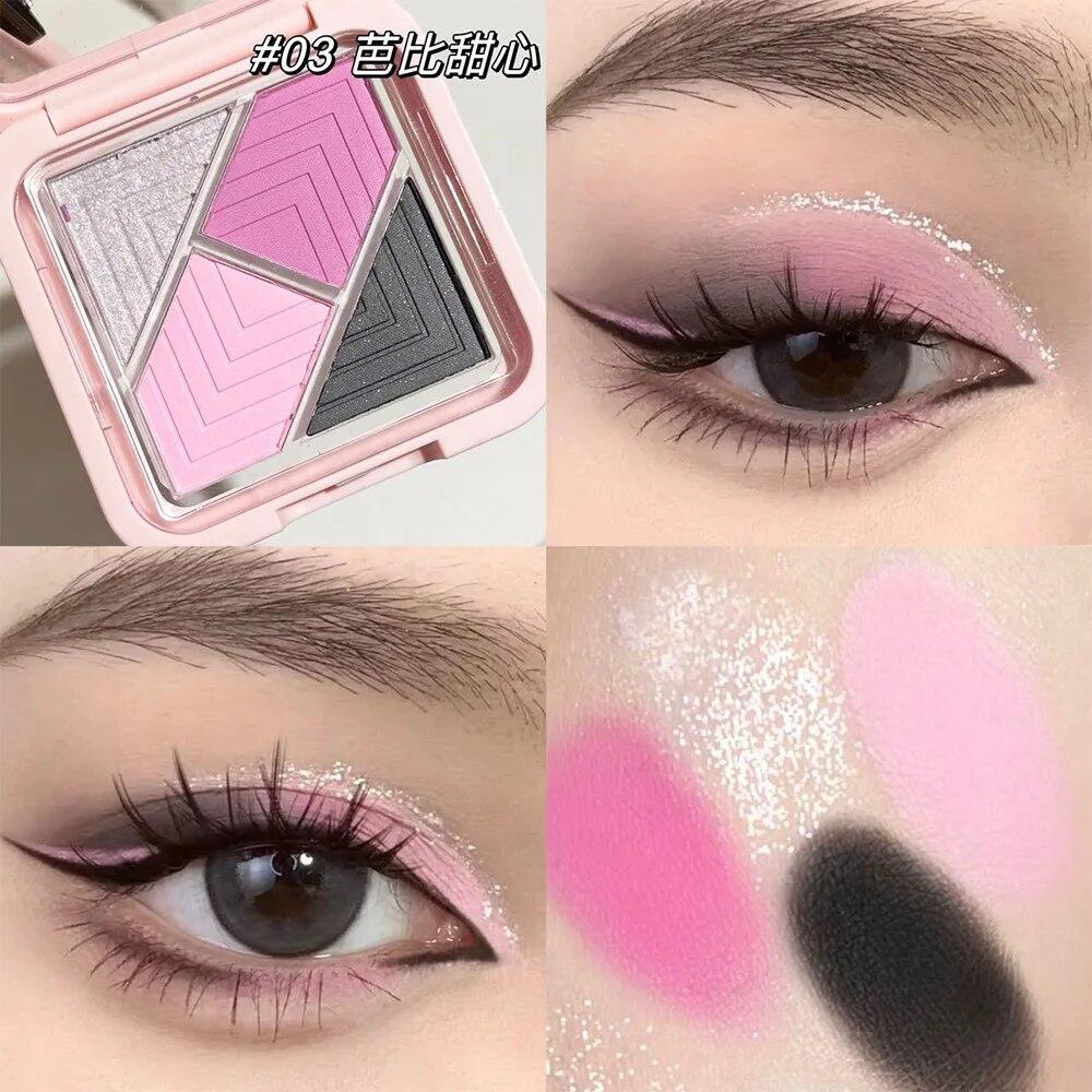 4 цвета, палитра теней для век, синий, зеленый, блестящий, жемчужно-матовый, черный, розовый, земляной цвет, тени для век, стойкий макияж, корейская косметика, 1 шт.