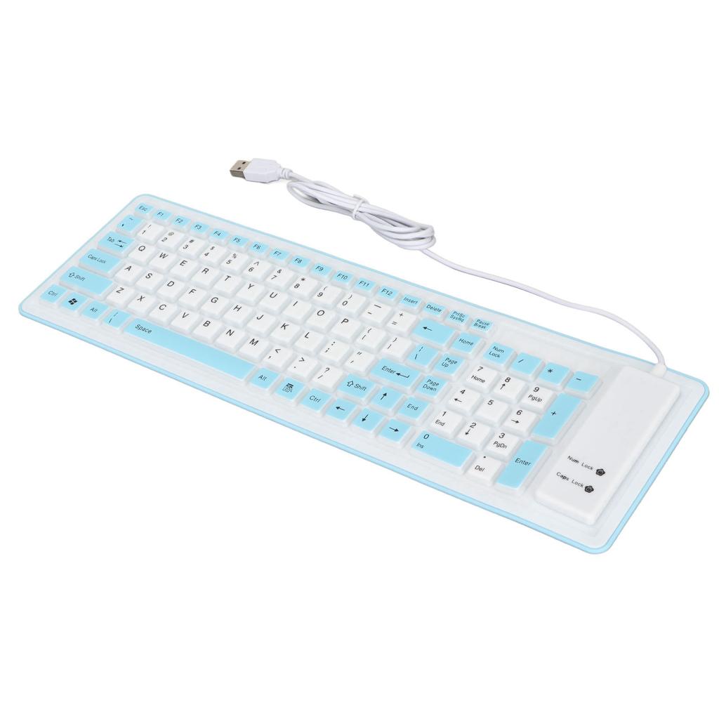 Foldable Silicone Keyboard 103 Keys USB Wired Silicon Foldable Waterproof Mute Fadeless Foldable Keyboard for PC Laptop