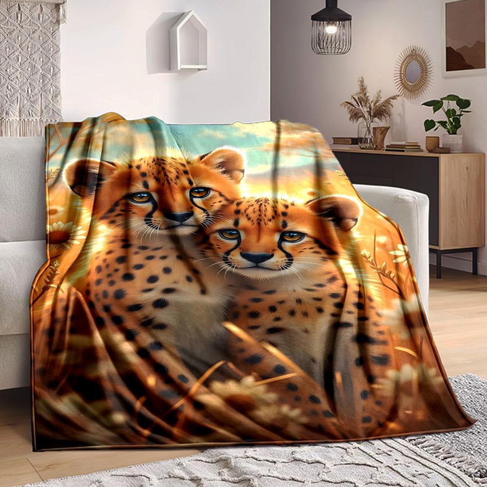 1pc Cheetah, Flowers Blanket Lightweight Flannel Blanket Throw Blanket For Sofa, Bed, Travel, Camping yy2509026130