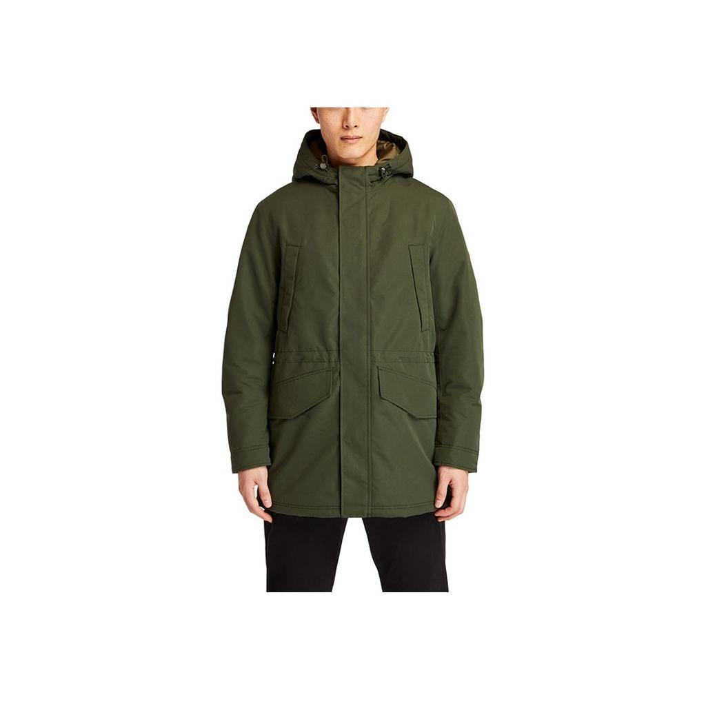 Timberland Logo Insulated Long Hooded Cotton Jacket Men Outerwear Green A4392-U31