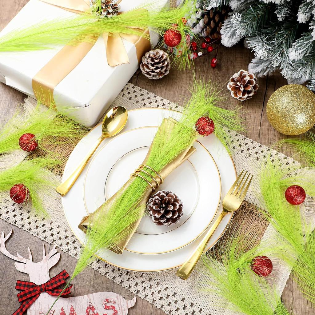 Новое украшение на рождественскую елку, лаймово-зеленый вьющийся елочный стержень, эльфийское украшение, зеленый вьющийся стебель для волос, красный шар