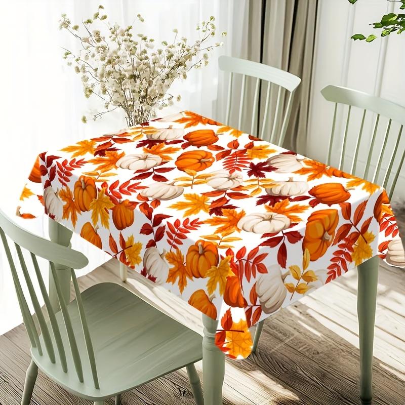 Autumn Pumpkin Maple Leaf Rectangle Tablecloth for Thanksgiving Harvest Kitchen Party Decor