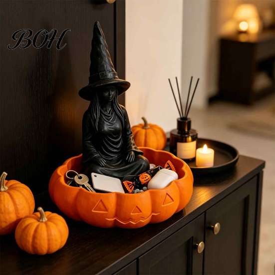 Halloween Witch Jewelry Tray Dish, Gothic Trinket Desktop Mysterious Style Key Dish Storage for Rings Keys Home Office Decor