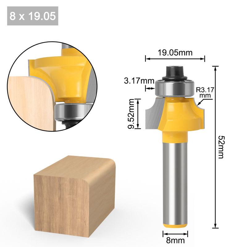 1PC 8mm Shank Corner Round Over Edging Wood Router Bit Large 2 Flute Corner Round Cove Box Bit Woodworking Tenon Cutter Tool