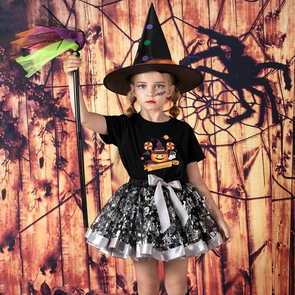with Hat Halloween Tutu Dress Gothic Halloween Children's Witch Dress Prom Performance