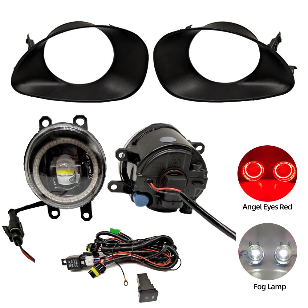 Car LED Fog Lights Fog Lamp For Toyota Yaris 2006 2007 2008 Harness Wiring Cover Grille Halogen Angel eyes DRL
